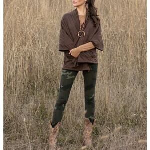 Evys Tree Size 1X/2X Brown Quilted Open Style Jacket LAVINA Neutral Cozy Cabin